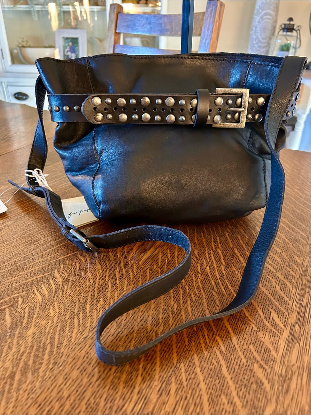 Free People Black Studded Leather Crossbody Bag
